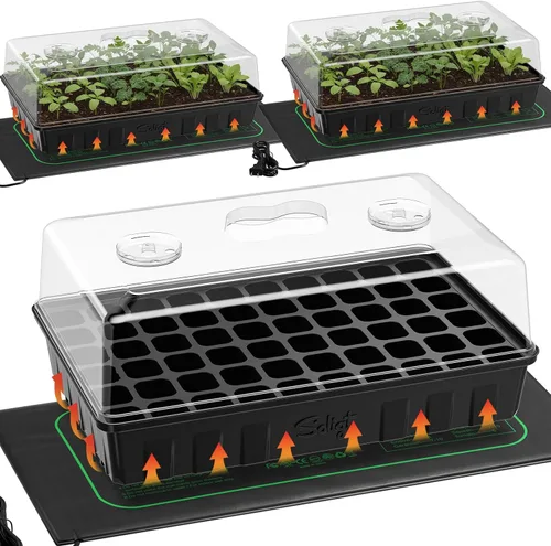 Vista 8 de SOLIGT Kit de inicio de semillas de 60 celdas con luz de crecimiento y alfombrilla térmica, bandeja de inicio de semillas con cúpula de 4.3