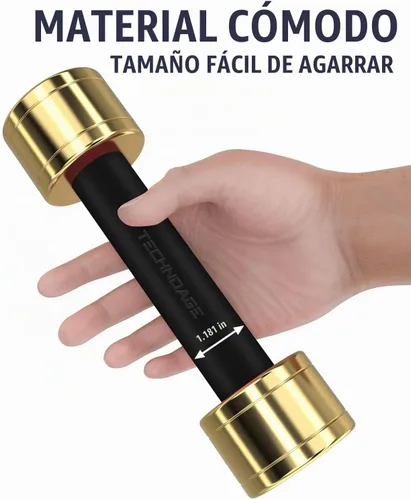 Vista 6 de Conjuntos de mancuernas redondas TECHNOAGE con mango de acero, cubierta de mango de goma de neopreno inolora Negro-6 piezas