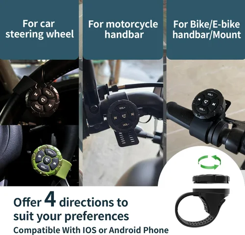 Vista 2 de Control remoto de botón multimedia Bluetooth, controlador de música inalámbrico impermeable para automóvil, bicicleta, motocicleta, botón de control