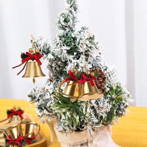 Vista 5 de Campanas Doradas de Navidad, 12 piezas Cascabeles de Metal Dorado de 2.4 pulgadas con Lazo Rojo y Adorno Colgante de Árbol de Bayas, Cascabel