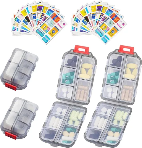 Vista 14 de Organizador de pastillas de viaje portátil, estuche pequeño para bolsillo, pastillero para bolso, organizador de medicinas con 10 compartimentos