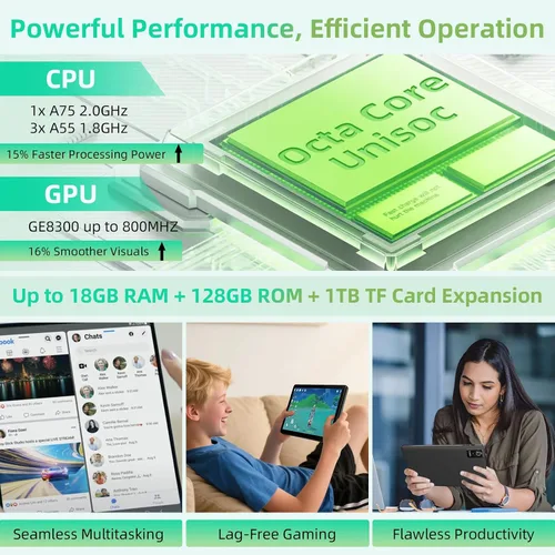 Vista 4 de Raemond Tablet Tabletas Android 15 de 10 pulgadas, 18GB RAM 128GB ROM 1TB Expandir Procesador Octa-Core, 1280x800 IPS Widevine L1, WiFi 6, cámara