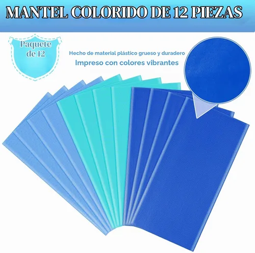 Vista 4 de MASHAN - Mantel desechable con temática oceánica, 12 unidades, color azul