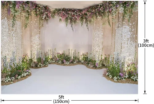 Vista 3 de Telón de fondo de fotografía de boda de 5 x 3 pies, telón de fondo de flores para despedida de soltera, propuesta de flores, telón de fondo