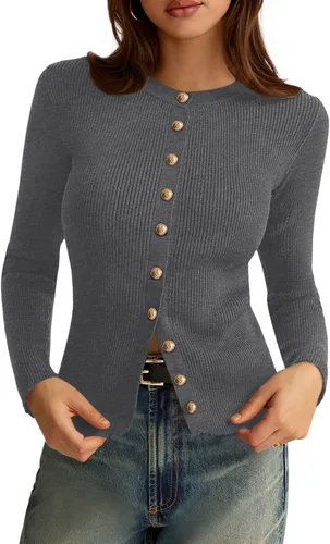 Vista 20 de PRETTYGARDEN Suéteres tipo cárdigan ligeros de otoño para mujer Marrón