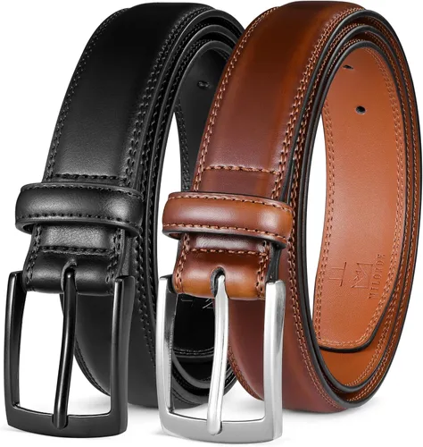 Vista 12 de MILORDE Cinturón de vestir de cuero para hombre, 2 unidades, hecho a mano, cuero genuino, diseños clásicos y modernos para el trabajo, negocios