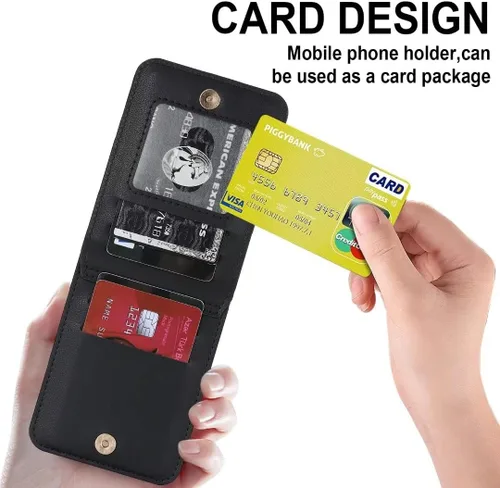 Vista 8 de Funda de lujo con cremallera para Samsung Galaxy Z Flip 3, con función atril, tarjetero ajustable, correa cruzada ajustable, funda con tapa a