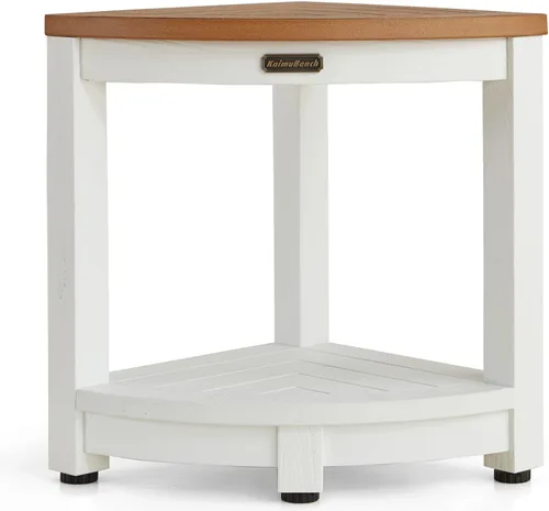 Vista 9 de KaimuBench Banco de ducha para ducha interior, taburete de ducha esquinero de madera de polietileno, asiento de baño de plástico para afeitarse