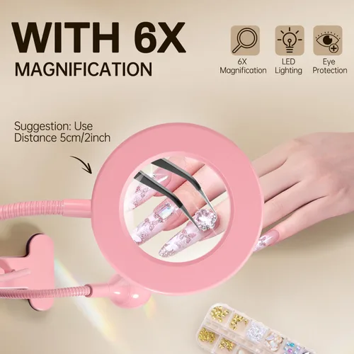 Vista 3 de AORAEM Lámpara UV de cuello de cisne para uñas de gel, luz LED de curación flash con lupa 6X + lámpara de uñas UV de curación flash con interruptor