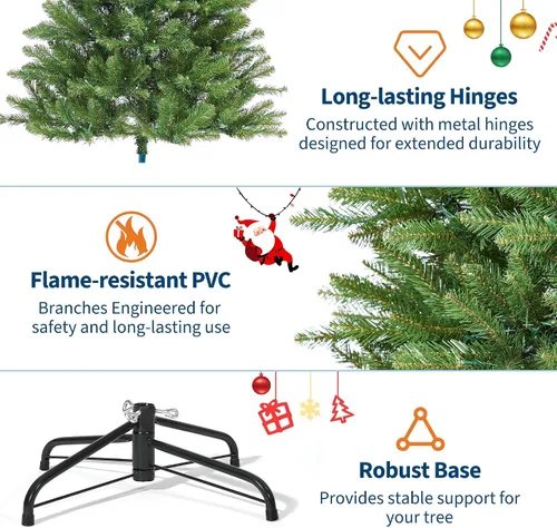 Vista 6 de GAOMON Árbol de Navidad artificial ancho de abeto Fraser preiluminado de Árbol de Navidad artificial esponjoso con 450 luces multicolor, 9 modos