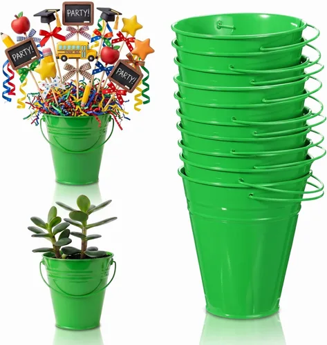 Vista 13 de Sadnyy 12 paquetes de cubos de metal con asa, cubo galvanizado de 4.5 x 5 pulgadas, suministros para fiestas, manualidades para Navidad, Halloween