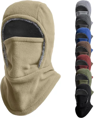 Vista 14 de Pasamontañas térmico 2 en 1 con gorro y máscara facial, calentador de Brown