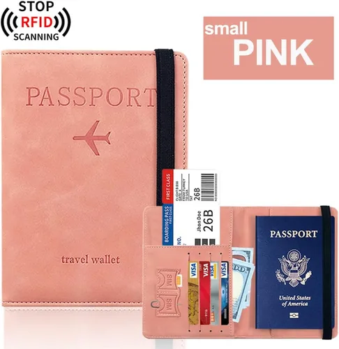 Vista 4 de Passport Holder,Pink Passport Wallet, Passport Cover Case, Leather Waterproof Rfid Blocking Travel WalletTravel Cover Case for Passport for Women