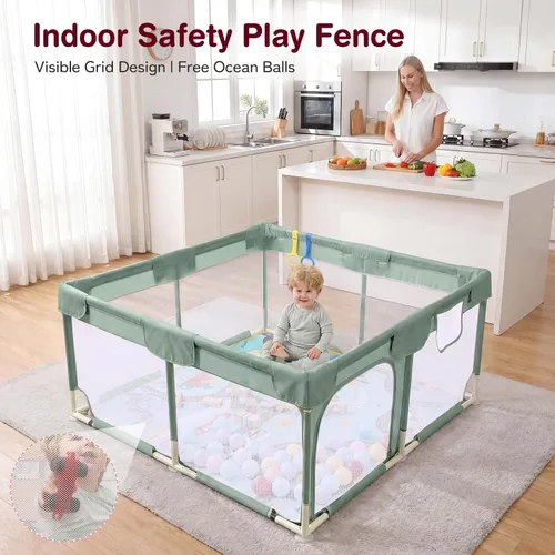 Vista 5 de Kidirect Corralito pequeño para bebés de 47 x 47 pulgadas, centro de actividades, interior y exterior, verde
