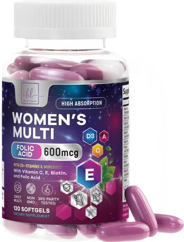 Vista 10 de Multivitamínico para mujer – Multivitaminas diarias completas para mujer con biotina, calcio, ácido fólico, hierro, zinc, vitamina A, C, D, E y B