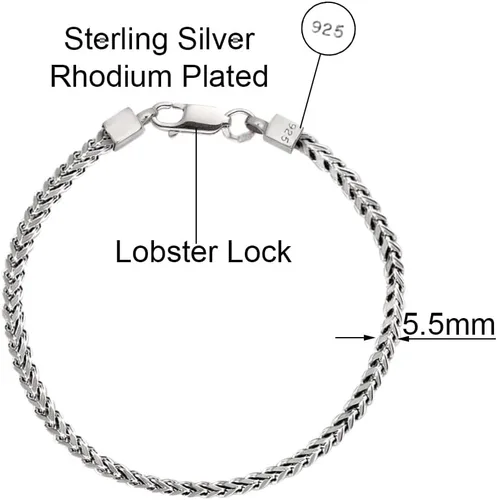 Vista 2 de Savlano Pulsera de plata de ley 925 chapada en rodio de 0.138 in y 0.217 in (0.217 in) para hombre, fabricada en Italia, viene con una caja de regalo
