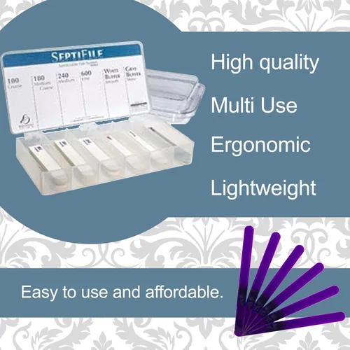 Vista 5 de Backscratchers SeptiFile - Bandeja de almacenamiento de 6 unidades, limas de uñas reemplazables de doble cara, color blanco y gris