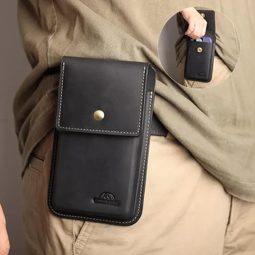 Vista 2 de Topstache Funda grande de cuero para cinturón, funda de celular con clip para cinturón para S23 S22, bolsa de cuero para iPhone 14 Pro, 14