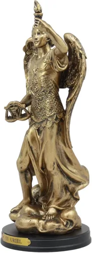 Vista 3 de Ebros - Estatua de arcángel de la iglesia católica Uriel de 8 pulgadas de alto, figura de San Uriel el Arcángel con placa de nombre de latón y base