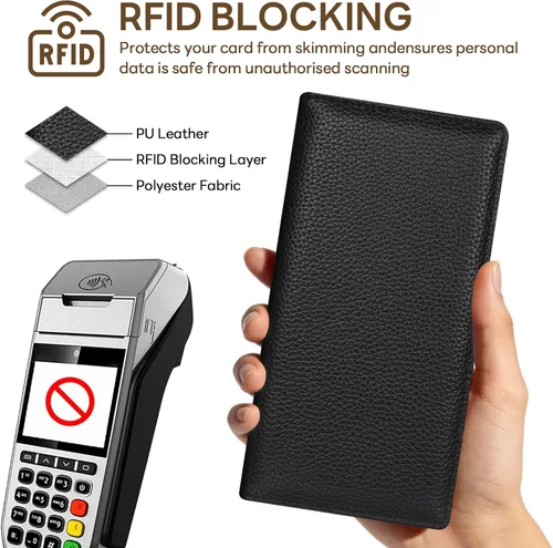 Vista 6 de Billetera para mujer, billetera RFID extradelgada, bolso plegable de cuero, con 11 ranuras para tarjetas y ventana de identificación, lindo monedero