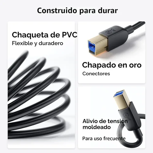 Vista 6 de Cable Matters cable USB 3.0 tipo A a B de máxima velocidad, Negro
