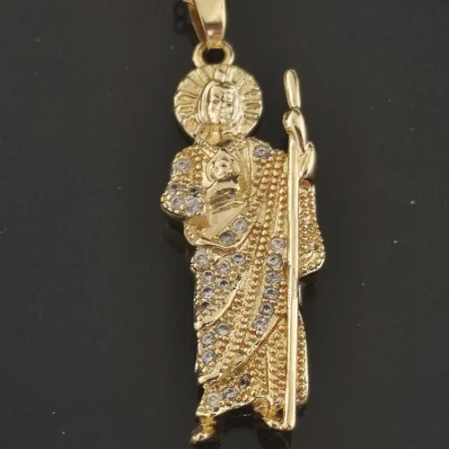 Vista 4 de GXLYFG San Judas Tadeo - Collar de diamante chapado en oro de 14 quilates de San Judas Tadeo Medalla de San Judas 173302 Cobre acero de titani Sin
