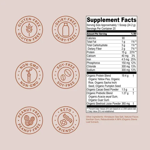 Vista 3 de Live Conscious Cosmic Cacao - Proteína en polvo vegana orgánica, sabor a chocolate, mezcla a base de plantas, proteína de guisante, arroz integral