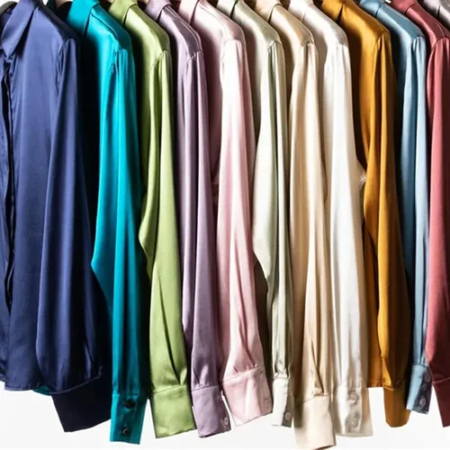 Vista 3 de Women's Satin Silk Buttons Down Long Sleeve Solid Dress Shirts Top Soft Blouse Collar Office Work