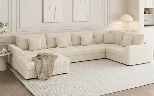 Vista 3 de Sofá seccional modular de 146", en forma de U de gran tamaño, sofá cama convertible, asiento profundo cómodo sofá nube con otomana y 5 almohadas