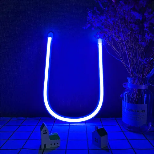 Vista 24 de ENUOLI Letrero de neón azul con letras LED USB/luces alimentadas por batería, letrero alfabético, marquesina, letra, decoración, luces nocturnas