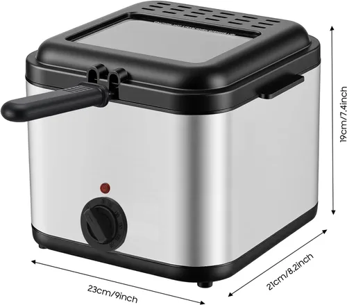 Vista 2 de Freidora eléctrica de 1000 W con canasta, freidora de acero inoxidable con tapa de visión, temperatura ajustable de 176-374 °F, protección