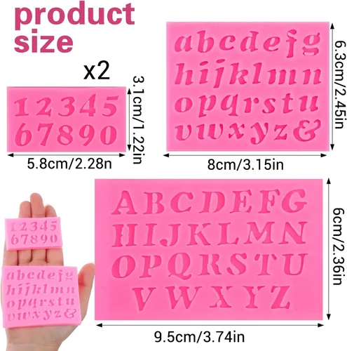 Vista 2 de 4 moldes de silicona para letras, molde de silicona para fondant, 26 letras y números 0-9 moldes de chocolate para decoración de pasteles