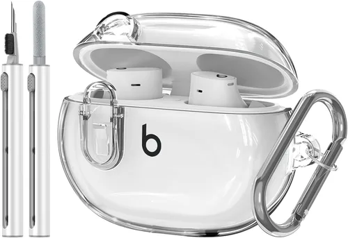 Vista 8 de Compatible con Beats Studio Buds/Studio Buds Plus Funda transparente 2021/2023 con clip de bloqueo para hombre con kit de limpieza, funda protectora
