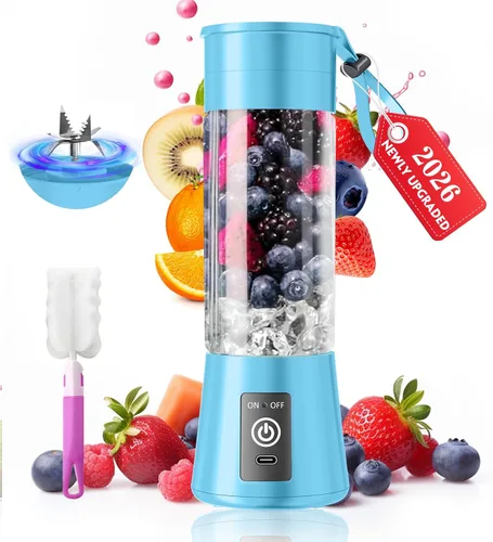 Vista 11 de Personal Size Portable Blender Make Smoothies - Mini Blender 12oz Juice Cup Powerful Blending with 6 Stainless Steel Blades, BAP-Free
