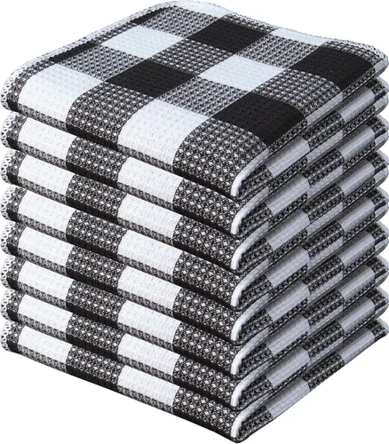 Vista 23 de PurpleEssences Trapos de cocina a cuadros con tejido de gofre, 100% algodón, 12 x 12 pulgadas, suaves, absorbentes, de secado rápido, trapos