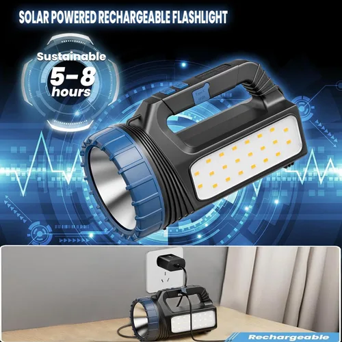 Vista 3 de E-SHIDAI Linterna solar, linterna alimentada por energía solar para múltiples funciones de 8000 lúmenes con emergencia, linternas recargables