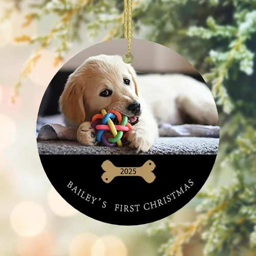 Vista 8 de Adorno conmemorativo personalizado para perro, 2025, con imagen de perro, foto y nombre, adornos para árbol de Navidad, regalo personalizado