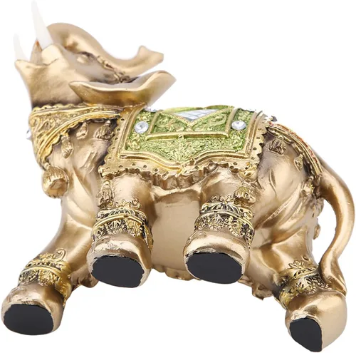 Vista 3 de Walfront Estatua de elefante verde, tronco, figura coleccionable, riqueza, suerte, Feng Shui, decoración para el hogar, regalo de 3.9 x 1.8 x 3.9