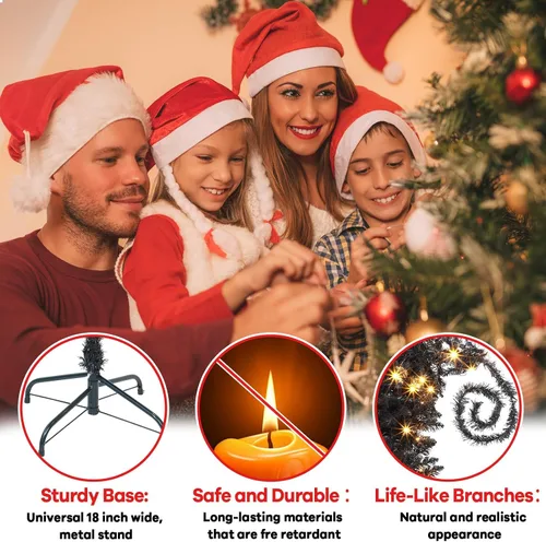 Vista 3 de 32 piezas de árbol de Navidad caprichoso de 6 pies con bola de adorno Negro