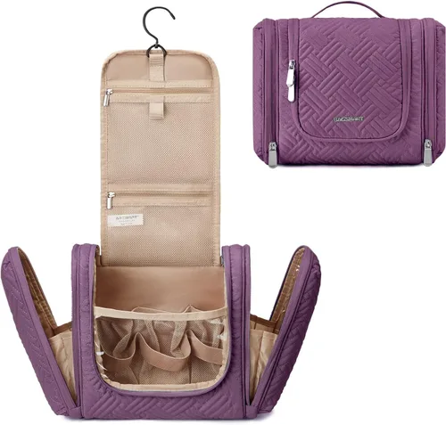Vista 7 de BAGSMART - Estuche de viaje para cosméticos y artículos de aseo personal a prueba de agua con gancho para colgar, neceser organizador de viaje
