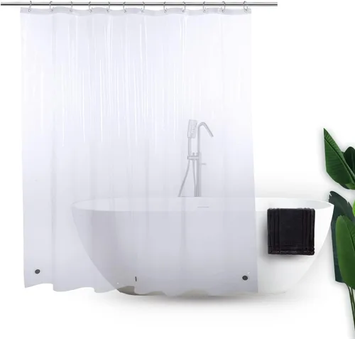 Vista 8 de Cortina de ducha corta transparente de 60 pulgadas de largo, forro de cortina de baño de plástico impermeable, semitransparente, calidad de hotel
