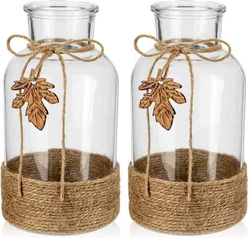 Vista 10 de Juego de 3 jarrones de vidrio transparente, jarrones de flores vintage, botellas de vidrio decorativas para centros de mesa, decoración de mesa