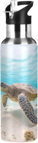 Vista 8 de Blueangle Botella de agua de 20 onzas con lazo de cinta azul, doble pared al vacío, botella de agua de acero inoxidable a prueba de fugas, botella