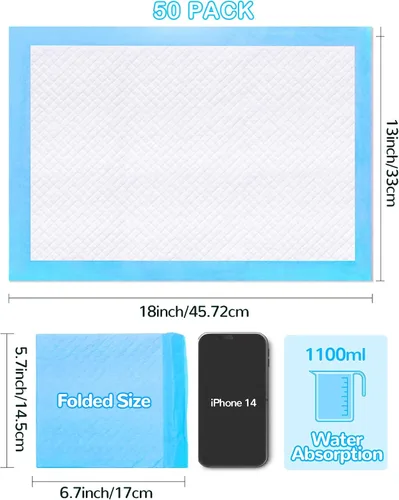 Vista 7 de Cambiador desechable, paquete de 50 almohadillas para la incontinencia del bebé, almohadillas para cambiar pañales, almohadillas ultra suaves, súper
