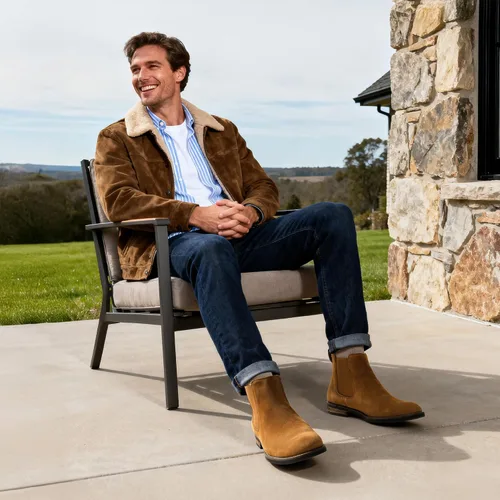 Vista 2 de Bruno Marc - Botines tipo Chelsea de gamuza y piel para hombre