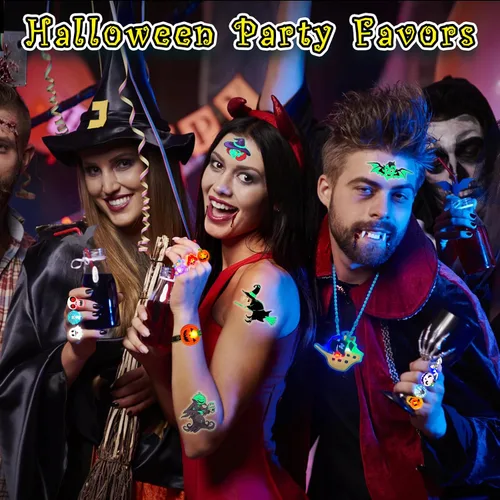 Vista 6 de 38 piezas de artículos de fiesta de Halloween para niños, anillos con luz 3D juguetes en cantidad golosinas de Halloween sin dulces, 28 anillos
