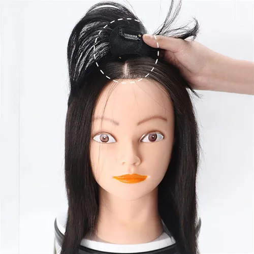 Vista 6 de Mini adorno de cabello humano real para mujer, extensiones de pelo lacio con clip para pérdida de cabello leve, base de seda, 2 clips, 6.7 in