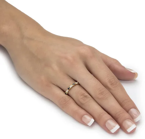 Vista 3 de Anillo redondo de oro amarillo de 10 quilates con diamantes de imitación verde o zafiro azul