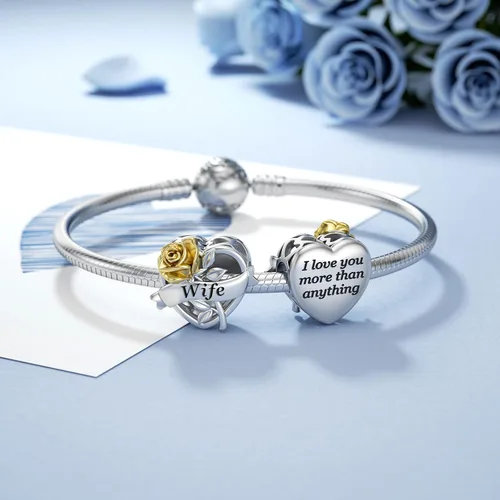 Vista 2 de JIAYIQI Pulsera Pandora para mamá, abuela, hija, esposa, amiga y hermana, con dije de oro de rosa 3D, dije de amor, día de San Valentín, cumpleaños