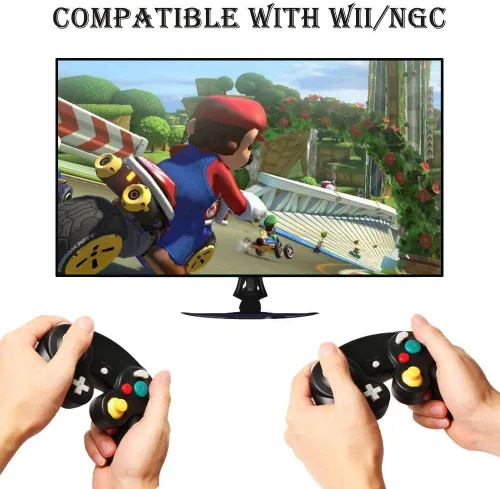 Vista 7 de Reiso 2 paquetes de controladores NGC clásicos con cable para Wii Gamecube naranja claro y verde